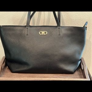 Salvatore Ferragamo large black calf leather tote